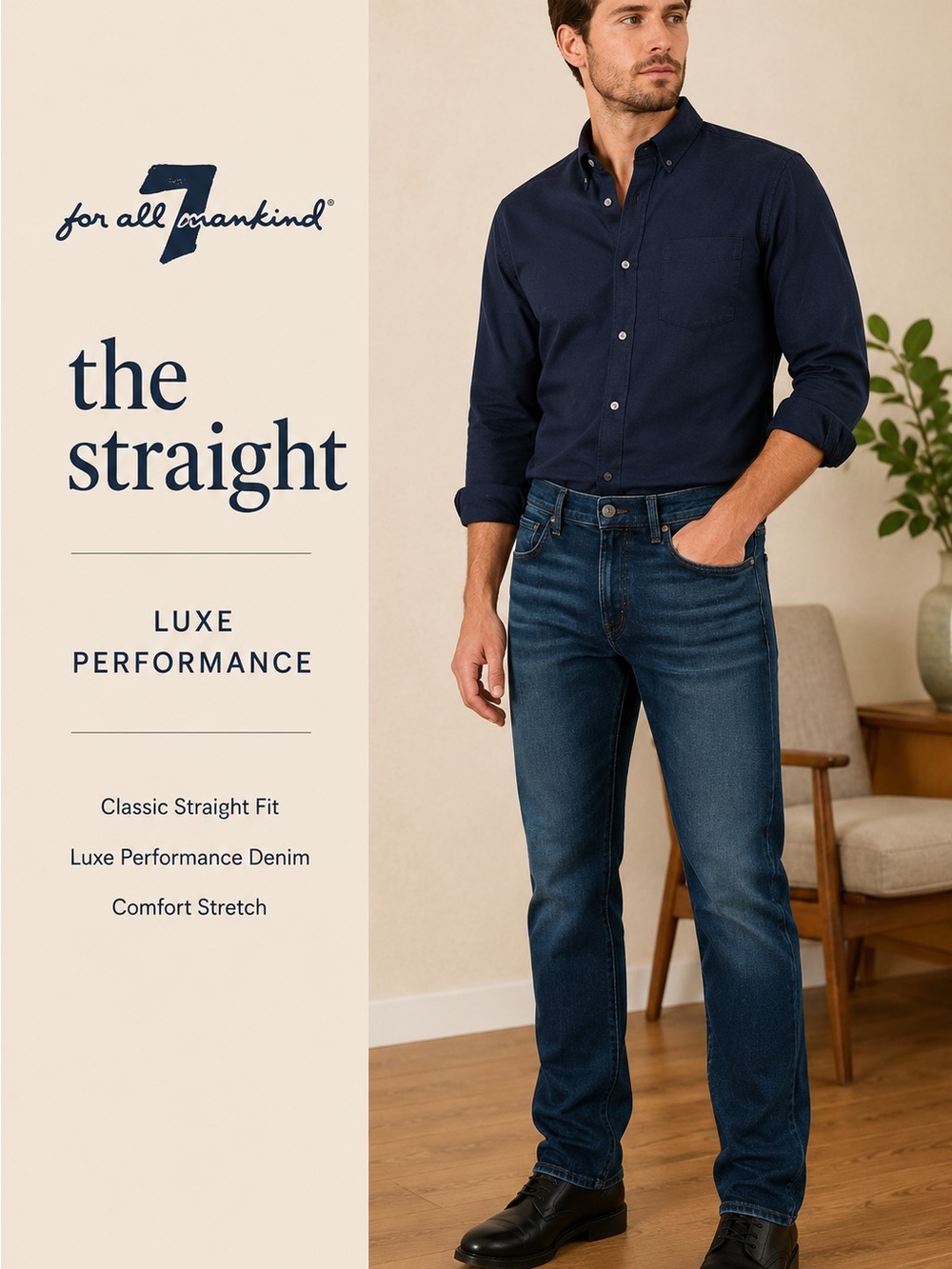 7 For All Mankind The Straight Luxe Performance Jeans Men’s Dark Wash 40